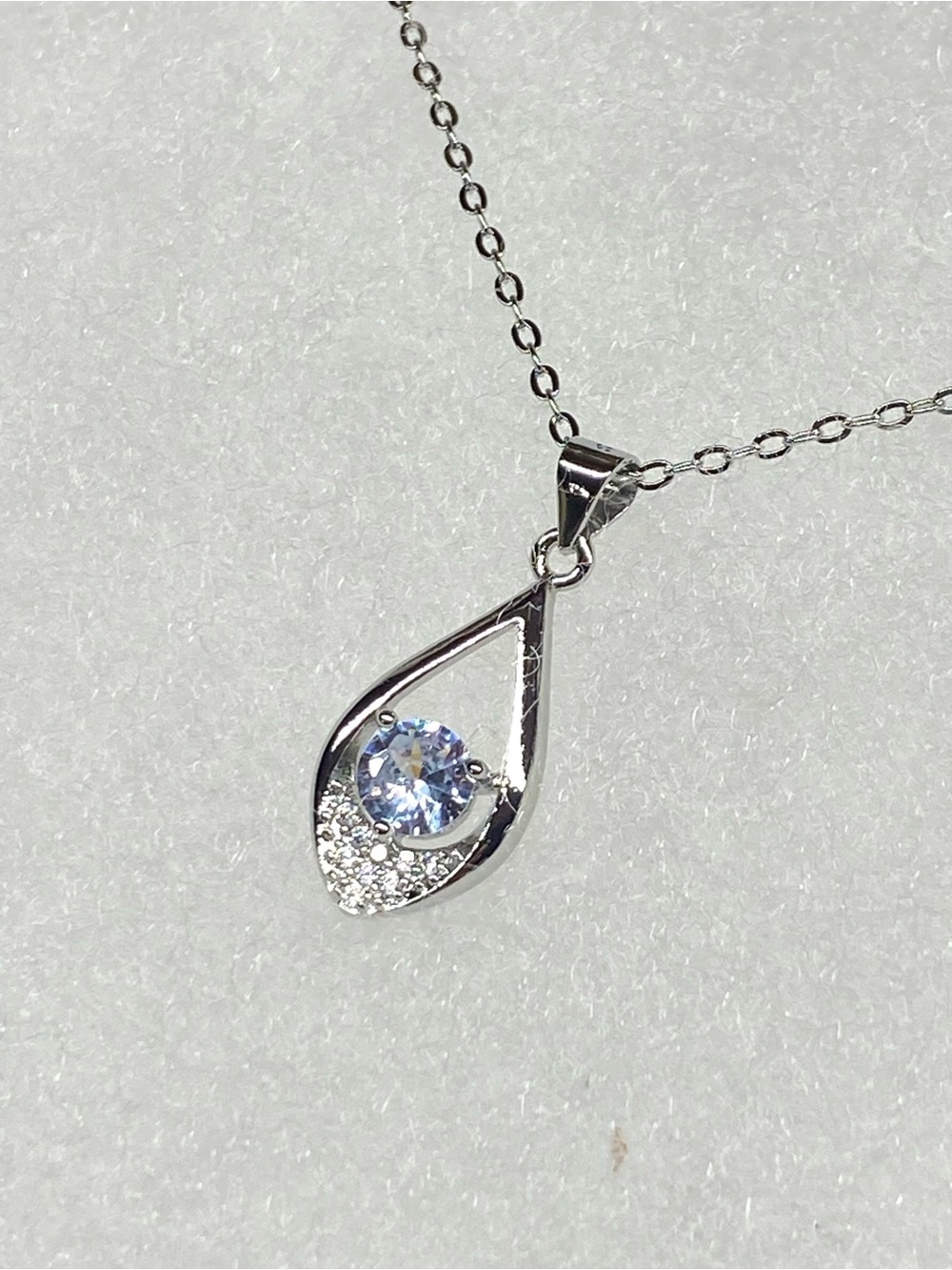 Sterling Silver Teardrop Pendant Necklace with CZ Stone